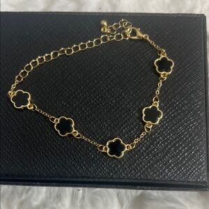 Gold Black Clover Link Bracelet - Women Jewelry